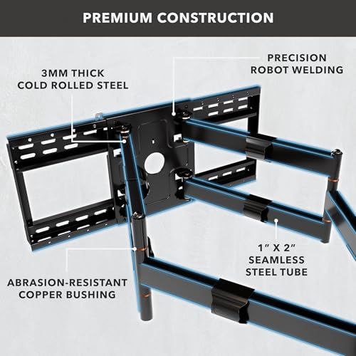 Image of Mount-It! The Beast XXL Long Arm TV Wall Mount, Full Motion for 75-140 Inch TVs up to 275 lbs, 38.6 inch Extension, Tilt Swivel Level Adjust, Sliding Arm System on Fixed Wall Plate, VESA 1200x900