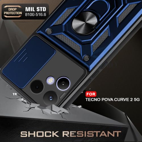 Image of AESTMO Tough Armor Tecno Pova Curve 2 Bumper Back Case Cover | Ring Holder & Sliding Camera Shield Cover | 360 Degree Protection Back Case Cover for Tecno Pova Curve 2 (Blue)