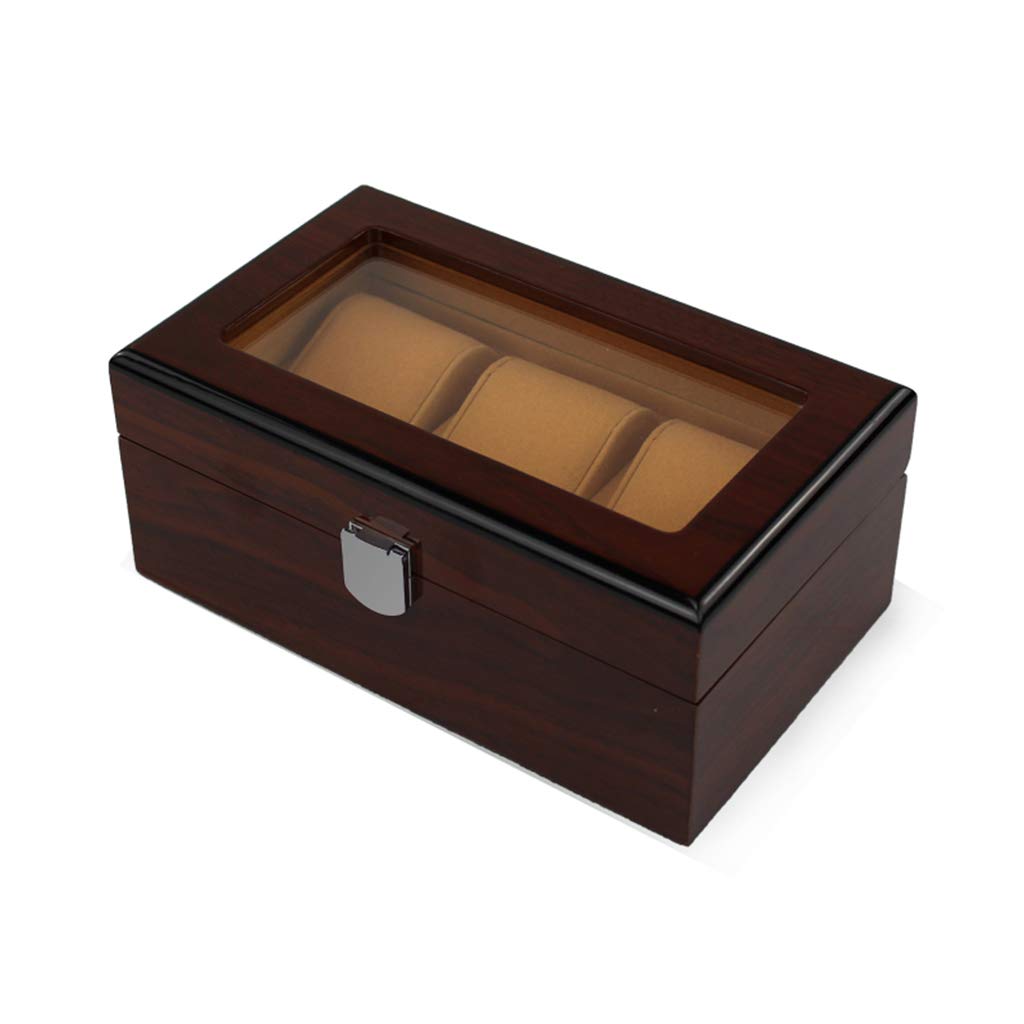 Caja de almacenamiento para exhibición de relojes con 3 ranuras, bandeja para pulseras, forro de flocado suave de madera, Interior con 3 cojines, cierre de cierre de Metal, organizador de escaparate