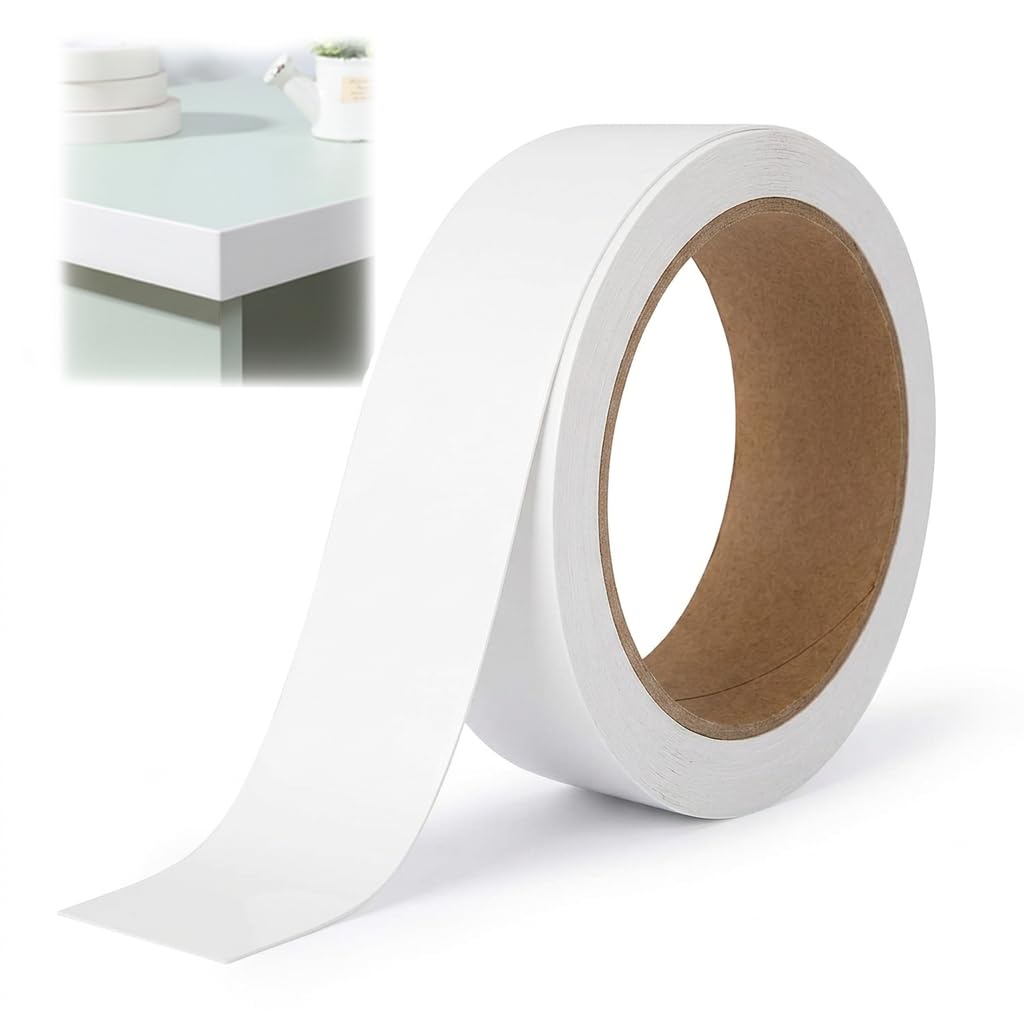20mm x 10m Melamine Edge Banding, Self Adhesive PVC Edge Banding Strip, White Pre Glued Flexible Edging Tape for Furniture Cabinet Wardrobe Table Panel Trim Furniture Restoration, No Iron Required