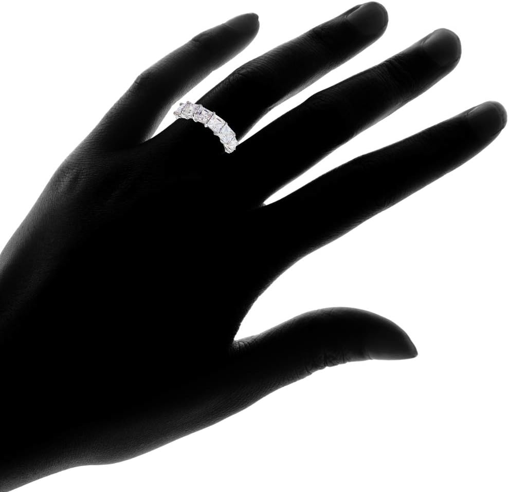 Hoops & Loops Sterling Silver Cubic Zirconia 5mm Princess-Cut Anniversary Eternity Band Ring, Size 8