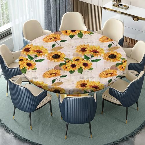 igoga sports Fitted Tablecloth Round with Elastic, Spring Edge Table Cover Pad for Outdoor Picnic Party or Indoor Kitchen Patio Dining Table Decor Fits Tables Up to 36''-40'' Diameter