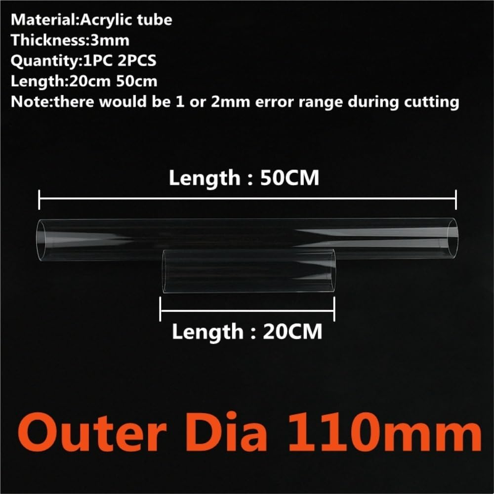 Conector de tubo para peces de acuario, 2 tubos de acrílico transparente for acuario, longitud 20 cm, 50 cm, lámpara decorativa, accesorios for pecera, tubería, accesorios de jardín.(110MM*20CM)