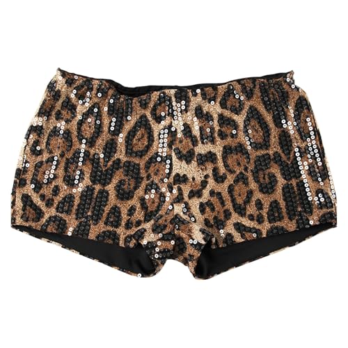 Generisch Pailletten Hose Kurz Damen Leoprint Hotpants Sexy Low Waist...