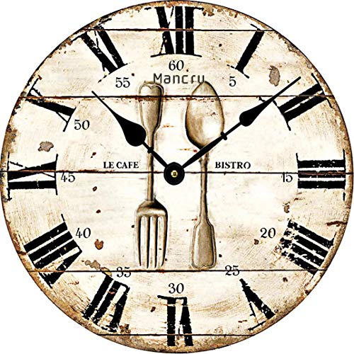 Mancru 1CM d'épaisseur Horloge Murale Ronde Grande Taille en Style Vintage Multicolore14 30cm