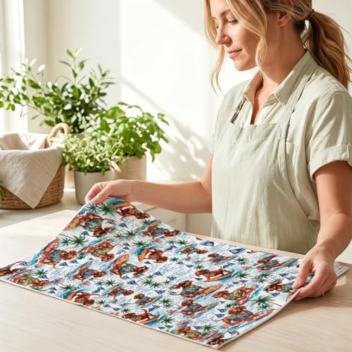 Image of Funny Dachshund Kitchen Towels 24x14 Inch, Summer Dachshund Gifts Reusable Dish Towels for Kitchen Bathroom Decor, Waffle Weave Absorbent Tea Towel, Weiner Dog Gifts for Women Mom Friend Girls