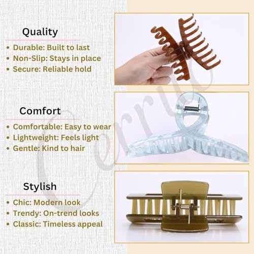 Image of Cerrito 6 Pcs Big Hair Claw Clips, Large Round & Rectangle Clutchers for Hair, Strong Hold Nonslip Jelly Clip Hair Accessories for Women & Girls with Thick, Thin, Curly, Straight, Multicolor
