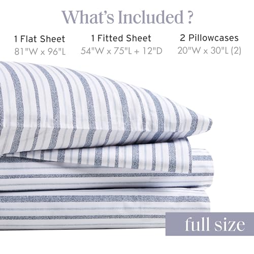 Image of Madison Park 100% Cotton Sheets, Full Size, 200TC, Blue Stripe, 4 Piece