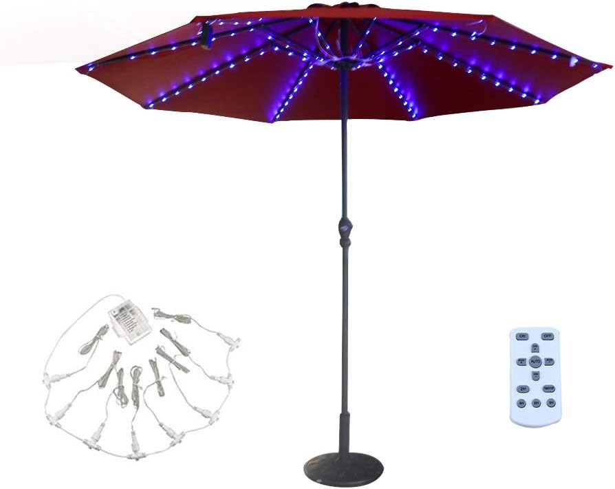 HeKation Patio Umbrella String Lights Battery Operated, 8 Lighting