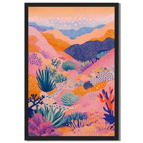 Colorful Abstract Desert Landscape Canvas Wall Art, Vibrant Botanical Painting
