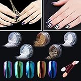 Elite99 Chameleon Color Change Nail Chrome Powder,Shinning Mirror Effect Nail Polish Glitter Powder,5 Colors Chrome Powder+5pcs Sponge Stick Manicure DIY Kit