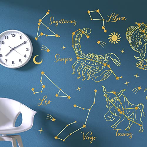 Yovkky Constellation Theme Wall Decals Stickers, Twelve Constellations Stars Nursery Decor, 12 Horoscope Astrology Zodiac Home Decorations Bedroom Art #TOP4