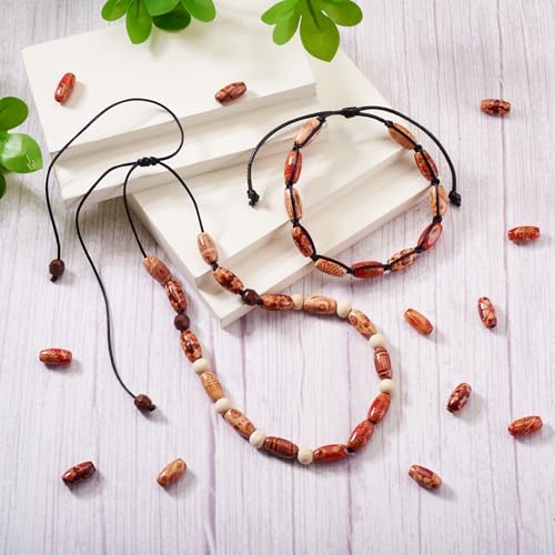Craftdady 100Pcs Large Hole Printed Oval Wooden Beads 14x8mm Barrel Shape Wood Loose Spacer Beads for Macrame Braided Jewelry Making Bracelet Craft - Image 4
