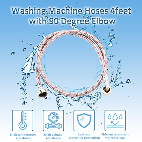 【UPGRADE】4FT Washing Machine Hoses with 90 Degree Elbow Premium Stainless Steel Burst Proof (cost-effective 2 pack) Red and Blue Striped Water Connection Inlet Supply Lines by Cenipar - Thumbnail 3