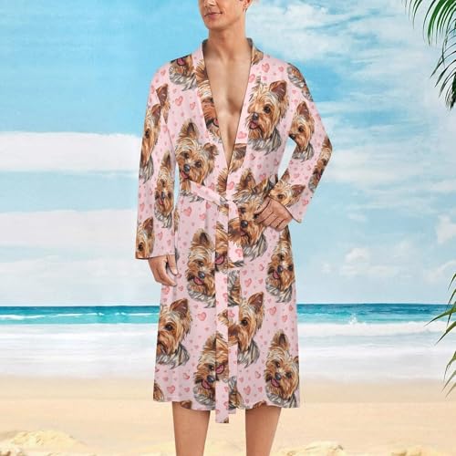 Cute Yorkie Dog Funny Men's Robe Soft Lightweight Bathrobe Long-sleeve Spa Robes2