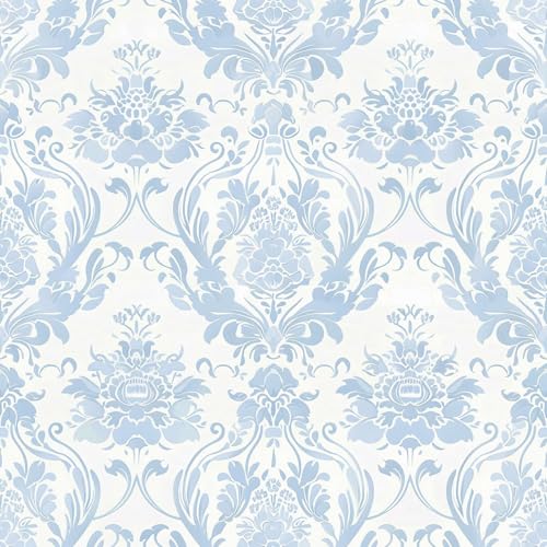 Zaffin Blue Damask Floral Peel and Stick Wallpaper, Vintage European