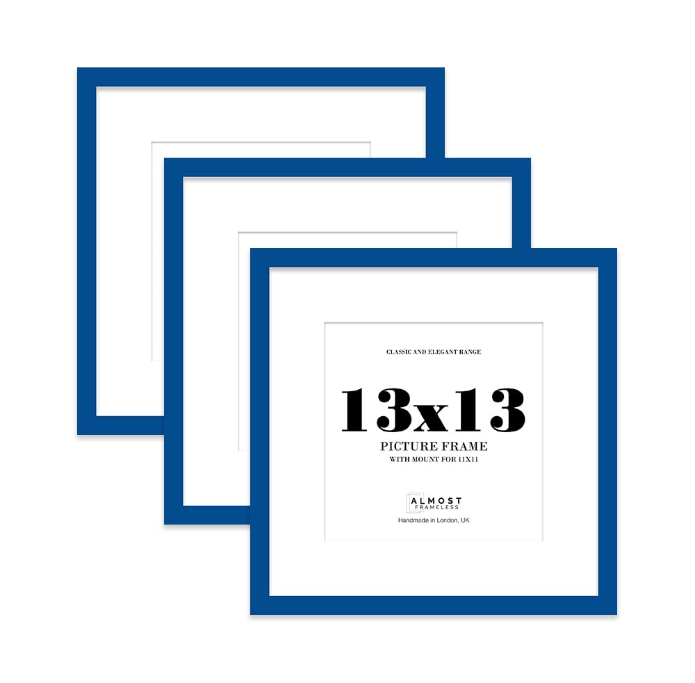 13x13 Blue Picture Frame with Mount for 11x11 Photos, Prints - Modern Square Wall Frame, Set of 3