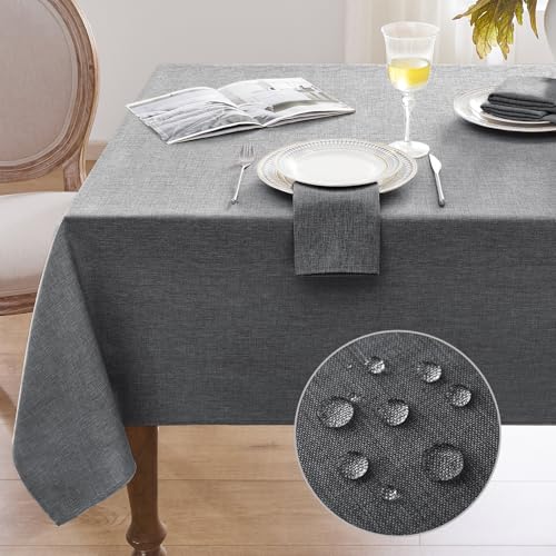 Softalker Nappe rectangulaire Anti Tache 240x140 cm nappes en Lin Lavable Gris Effet Tissu Protection de Moderne Table pour Noel, extérieurs, Jardin, Anniversaires,...