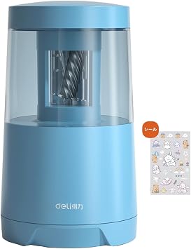 Deli Electric Pencil Sharpener, Pencil Sharpener, School Supplies, Large Shavings Box, Includes Sticker, Automatic Broken Core Removal, Battery/USB 2A Power Supply, Electric Sharpener, Stylish and