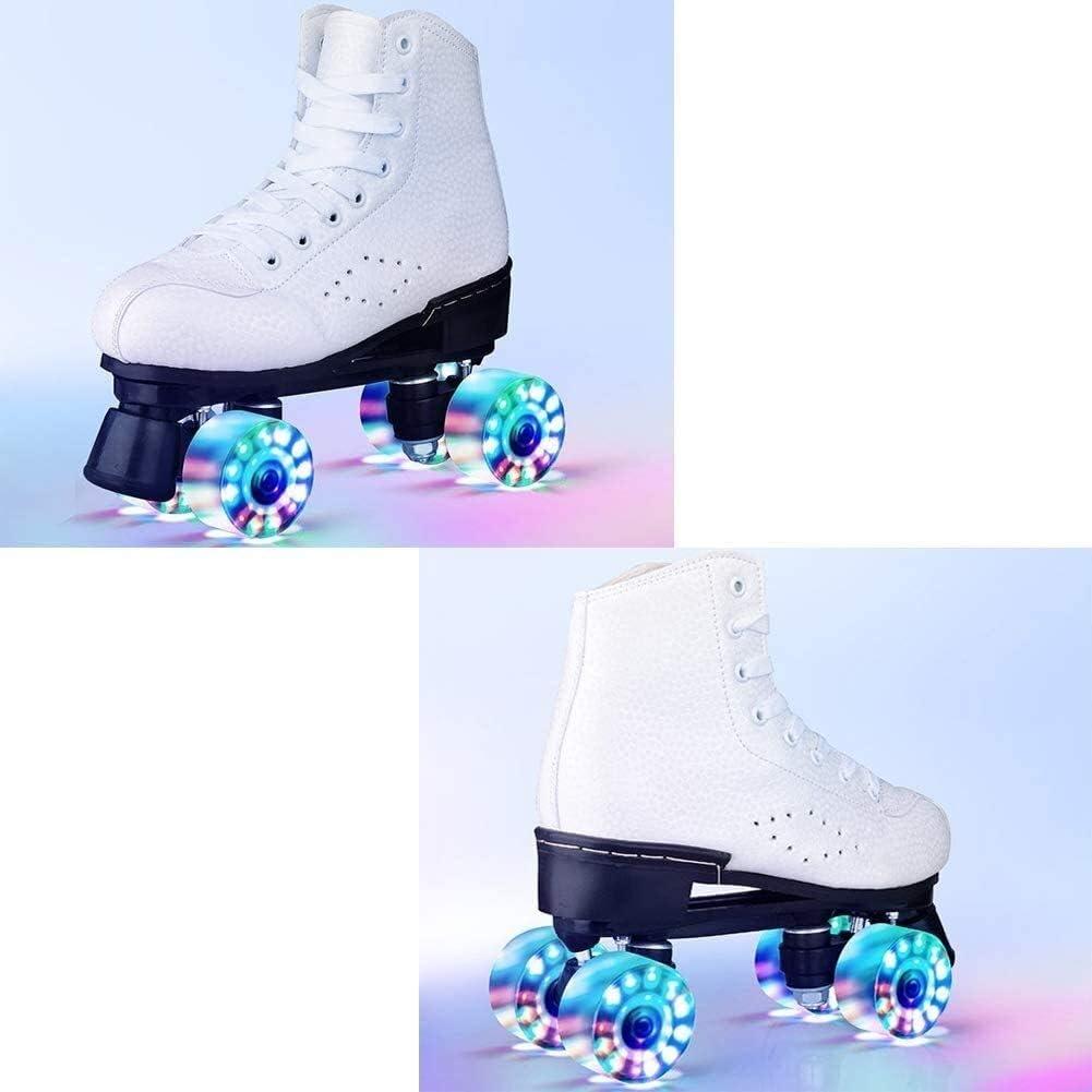 Adjustable High Grade Roller Skates for Boys and Girls -Ideal for Rink Artistic and Skating - Glitter Pop (Color : White Size : 42)