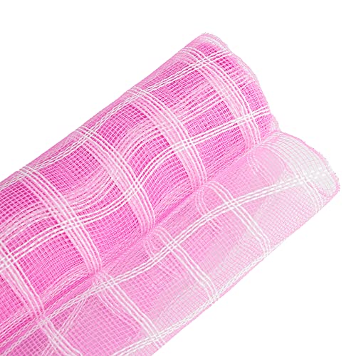 Meedee Pink And White Plaid Deco Mesh 10 Inch Pink White Check Mesh Ribbon Fabric Mesh Roll Decorative Mesh Wreath Supplies For Baby Shower It's A Girl Pink Wreath Front Door Mesh Wreath (30 Feet) #TOP3
