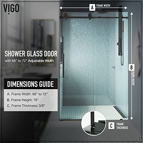 Vigo Adjustable 68-72 In. W X 76 In. H Elan Cass Frameless Glass Shower Door With Aerodynamic Shower Glass Door Matte Black Shower Kit Complete And Door Glass Sliding Door - Vg6044Mbcl7276 #TOP3