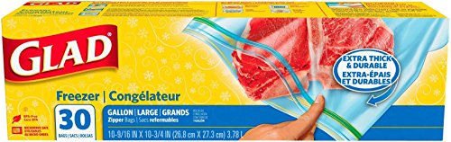 Glad Zipper Freezer Storage Plastic Bags, Gallon, 30 Count (Packaging May Vary)