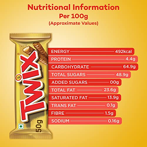 Image of Twix Caramel Cookie Chocolate Bar, Loaded with Soft Nougat, Chewy Caramel, & Crunchy Cookie, Premium Chocolate Pack for Sharing, 50g, Pack of 12