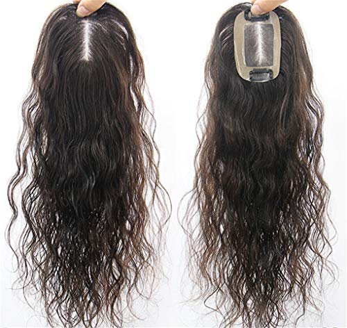 Curly Human Hair Toppers Clip on Hand Tied Mono Wiglet Top Hairpieces for Women with Thinning Hair (14