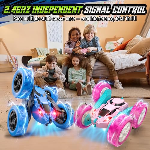 Image of Hamdol Remote Control Stunt Car for Kids, 360 Spinning Double-Sided RC Toy with Headlights, 4WD USB-C Rechargeable Vehicle for Boys Ages 6-12, Educational STEM Toy