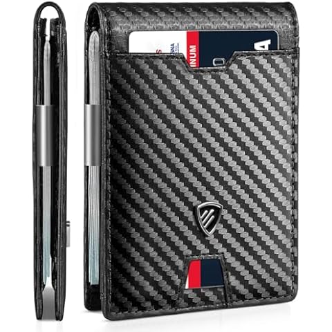 RUNBOX Mens Slim Wallet with Money Clip RFID Blocking Bifold Credit Card Holder for Men with Gift Box Cover