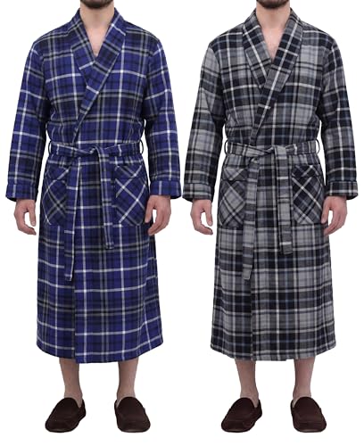 Image of Andrew Scott Mens 2 Pack Long Sleep -Sauna Robe / 100% Cotton Flannel Brush Warm Bathrobe