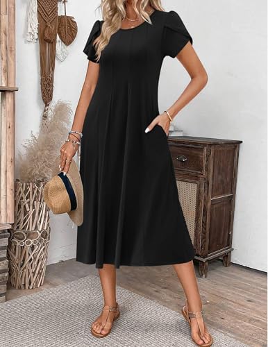 Zeagoo Womens Casual Dresses for Summer Short Sleeve Flare Midi Dress Loose Flowy Beach Sundress2