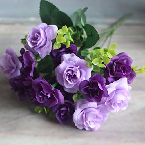 XiDang 15 heads Fake Silk Flowers Bouquet Artificial Rose Wedding Floral Decor Plant (purple)