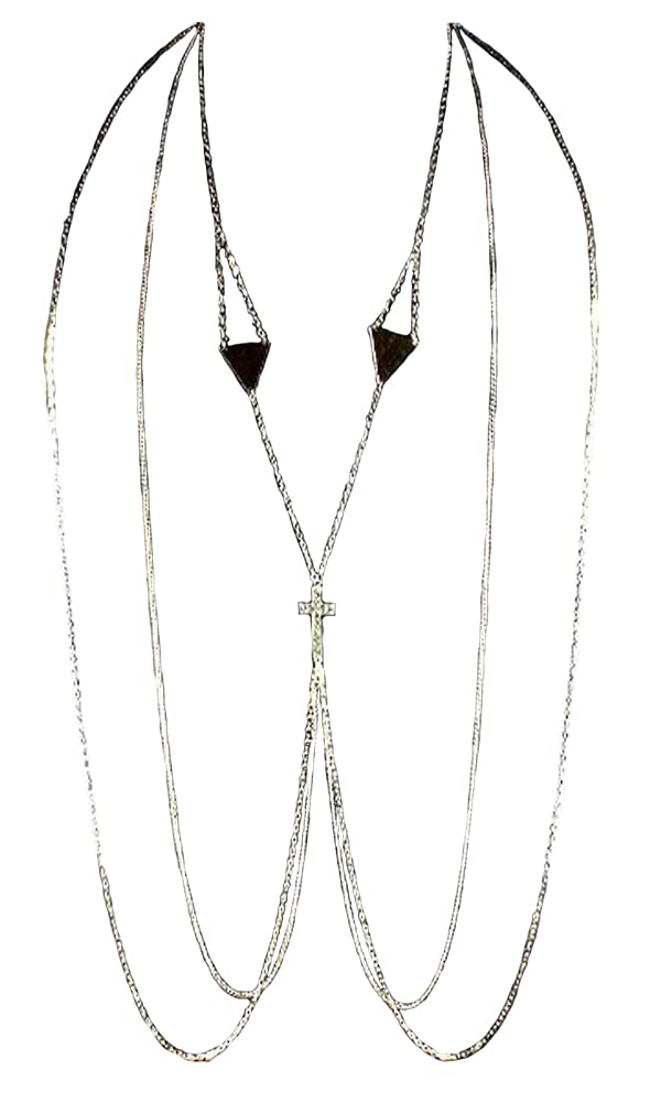 V G S Eternity Fashions Fashion Jewelry ~ Multi Layered Cross Body Chain Silver-Tone (ON1363R)