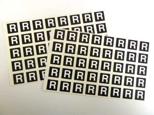 Letter R, White Alphabet Letters on Black 20x20mm Square Labels Durable ...