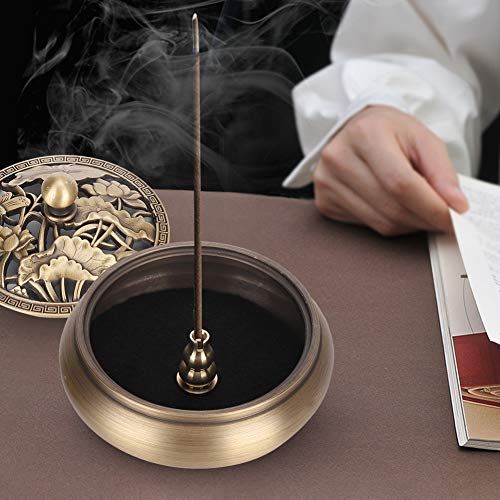 LIZEALUCKY Incense Holder Burner, Copper Backflow Incense Burner Vintage Incense Stick Cone Coil Holder with Fireproof Cotton Buddha Decorations for Frankincense Room Home Decor Yoga Spa Madiation