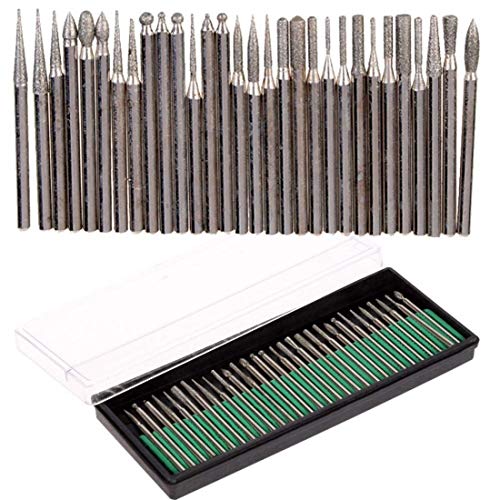 Image of DIY Crafts 30 Pieces Rotary Tool Bits - Diamond Tipped Deburring and Engraving Set - For a Range of Surfaces in a Variety of Sizes (Shape No # 5, Diamond Burr)