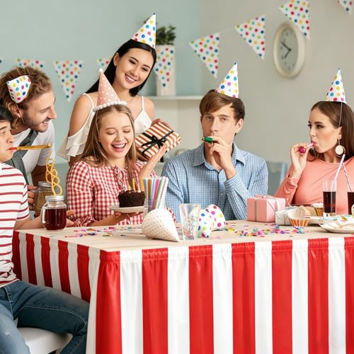 Fovths 4 Packs Red and White Striped Table Skirt Circus Table Skirt Carnival Theme Party Decorations Circus Tables Decorations for Concession Stand Holiday Party Supplies, 14 ft x 30 inch by Fovths - Image 6