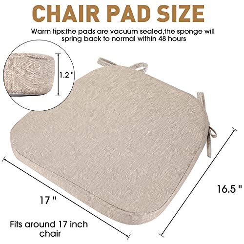 8 Pcs Chair Pads With Ties High Density Sponge Seat Pads Kitchen Chair Pads Dining Chair Cushion Non Slip Chair Cushion With Machine Washable Cover 17X16.5 Inch For Kitchen Dining Office Chair (Beige) #TOP1