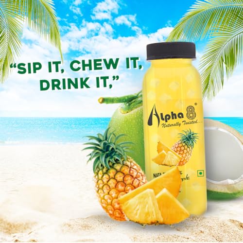 Image of ALPHA 8 FRUIT with NATA De Coco Coconut Cubes Natural Energizer & Immunity Booster, Healthy Juice, High Fiber, Real Natural Taste (Pineapple, Pack of 12)