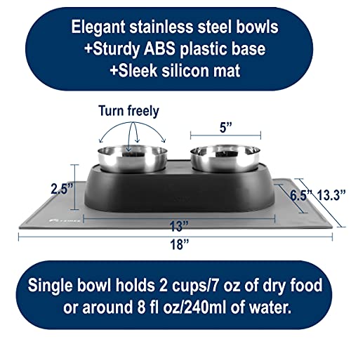 Elevated Cat Food Bowls With Silicone Feeding Mat For Cats, Kittens, Small Dogs - Anti-Stress Raised Stainless Steel Pet Bowl Dishwasher-Safe Food & Water Dish Slow Feeder For Whisker Fatigue #TOP2