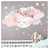 Little Deco Wandsticker Kinderzimmer Mädchen Mond & Wolken I L - 77 x 38 cm (BxH) I Wandtattoo Babyzimmer selbstklebend Wandaufkleber Sterne Blumen Kinder DL243