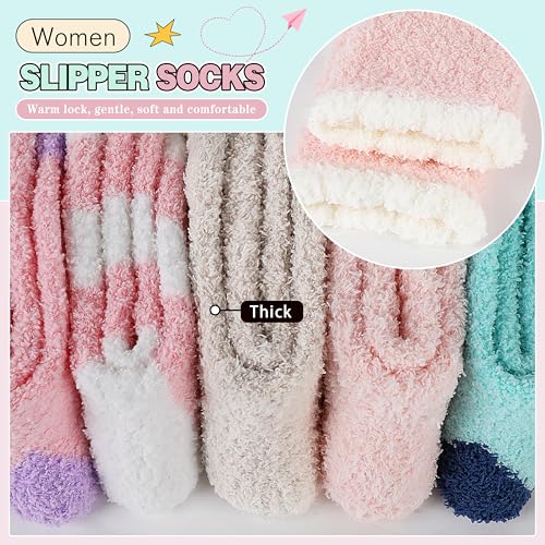Image of Fuzzy Socks Warm Fluffy Winter Cozy Thick Plush Slipper Sleep Comfy Crew Socks for Women & Men 5 Pairs