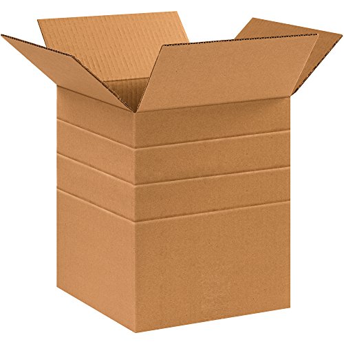 Image of BOX USA 25 Pack of Multi-Depth Corrugated Cardboard Boxes, 10 inch L x 10 inch W x 12 inch H, Kraft, Shipping, Packing and Moving