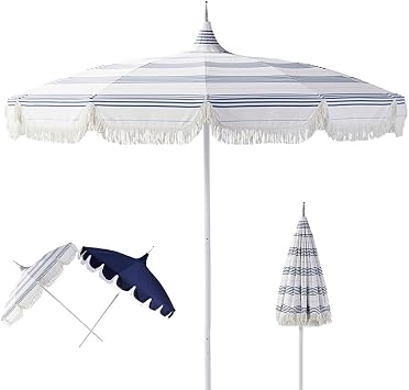 Patio Pagoda Umbrella 8.5ft Outdoor Tassel Umbrella Garden Pool Umbrellas with Fringe Market Table Umbrella UV ResistantWhite