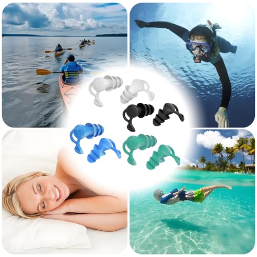 GUOYOU 4 Pares Tapones Oidos Natación Impermeables Tapones Oidos Cancelacion de Ruido Reutilizables Tapone Oido Silicona para Nadar, Surfear, Esnórquel y Otros Deportes Acuáticos - imagen 6