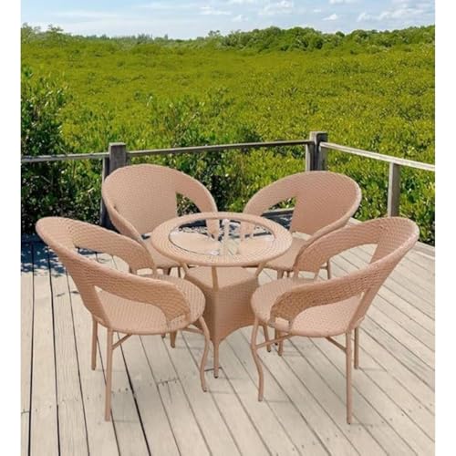 Image of Furniture D-12 Chairs Table Set 4+1 Wicker Patio Furniture Sets 4 Chair and 1 Table for Garden Balcony Bedroom Powder Coated Frame Uv Protected Wicker (Beige)