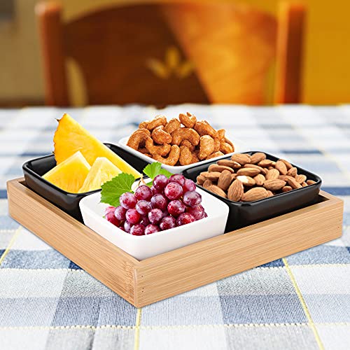 Ejoyous Getrocknete Obstschalen Snackplattenfruchtschale mit Gittern Multifunktionale Geteilte Fächer für Getrocknete Früchte Nüsse Süßigkeiten Wohnkultur (Vier Gitter, 2 Weiß, 2 Schwarz)