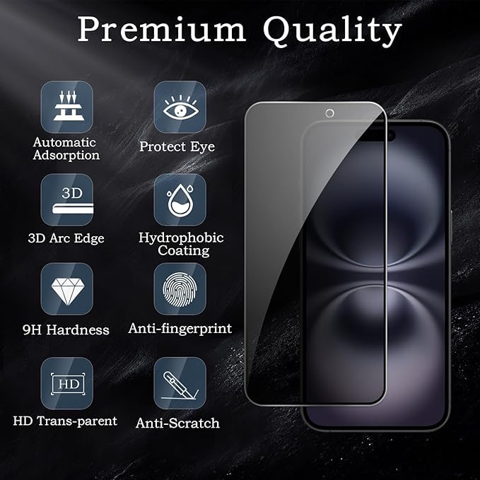 Image of [ 2+2 Pack Privacy Screen Protecor for iPhone 17 Anti-Spy Shatterproof Tempered Glass with Camera Lens Tempered Glass 9H Hardness Bubble Free Anti-Glare Case Friendly